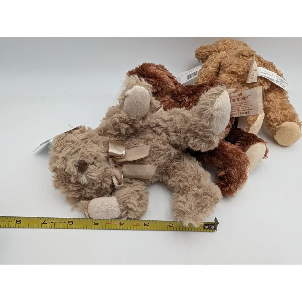 Demdaco Nat and Jules Mini Bears Brown Lot of 3 Plush 7 Inch Stuffed Animal Toy
